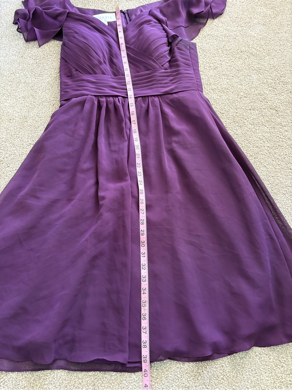 AZAZIE Purple Chiffon Dress Short Ruffle Sleeved Formal Bridal Midi Dress A12 - Picture 8 of 9